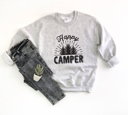 Happy Camper Unisex Sweatshirt, Camping Sweatshirt, Happy Glamper, Outdoor Sweatshirt, Campfire, Nature , Mountains