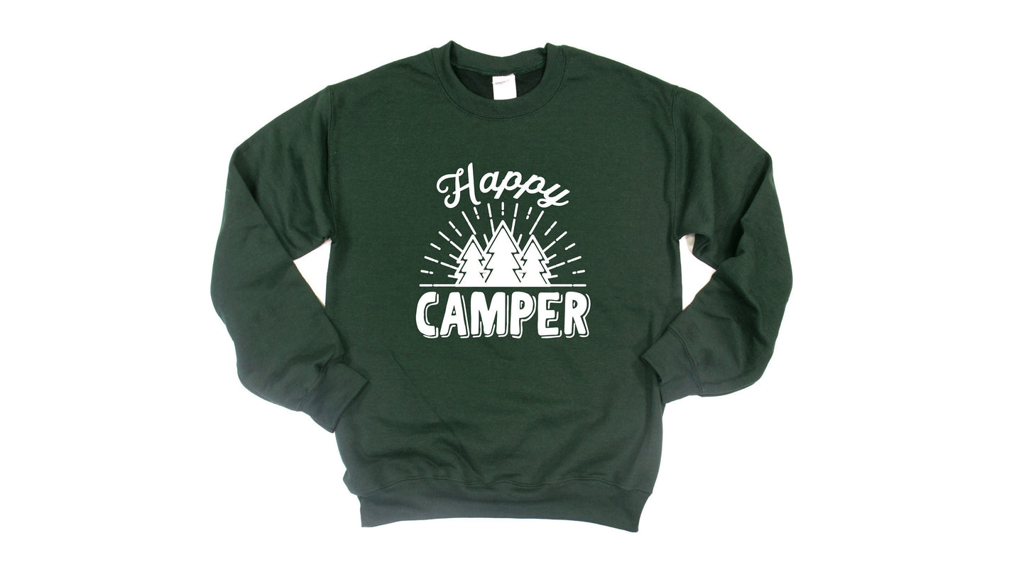 Happy Camper Unisex Sweatshirt, Camping Sweatshirt, Happy Glamper, Outdoor Sweatshirt, Campfire, Nature , Mountains