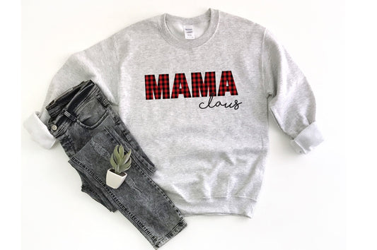 Plaid Mama Claus Unisex Sweatshirt, Mom Christmas Sweatshirts, Mama sweatshirt, Family Christmas Sweater, Mom Life, Mom Shirt, Gifts for Mom