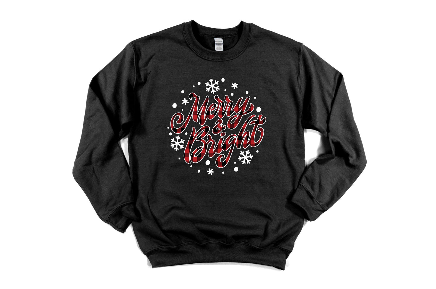 Plaid Merry & Bright Unisex Sweatshirt, Christmas Sweatshirt, Merry Christmas Sweater, Family Christmas, Christmas Gifts, Jolly, Cute, Santa