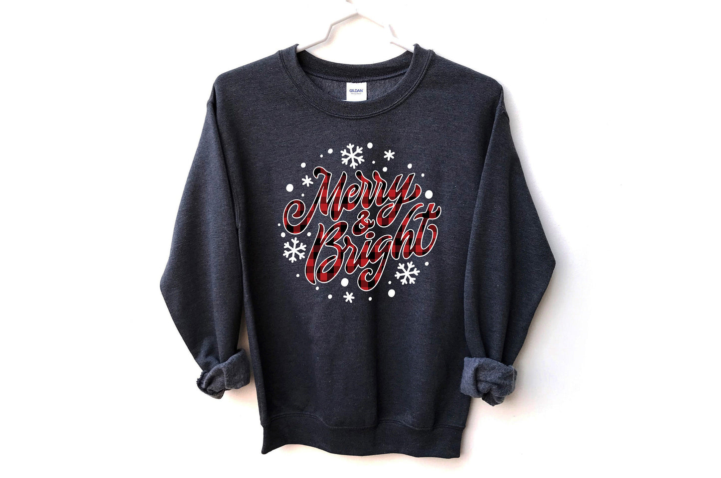 Plaid Merry & Bright Unisex Sweatshirt, Christmas Sweatshirt, Merry Christmas Sweater, Family Christmas, Christmas Gifts, Jolly, Cute, Santa