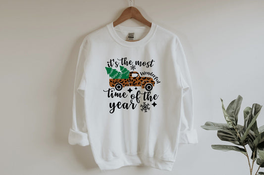 Most Wonderful Time of the Year Unisex Sweatshirt, Christmas Sweatshirt, Merry Christmas Sweater, Family Christmas, Christmas Gifts, Cheetah