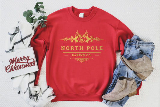 North Pole Baking Co Unisex Sweatshirt, Christmas Sweater, Jolly AF, Christmas Cheer, Christmas Sweater, Christmas Gift, I just want to Bake