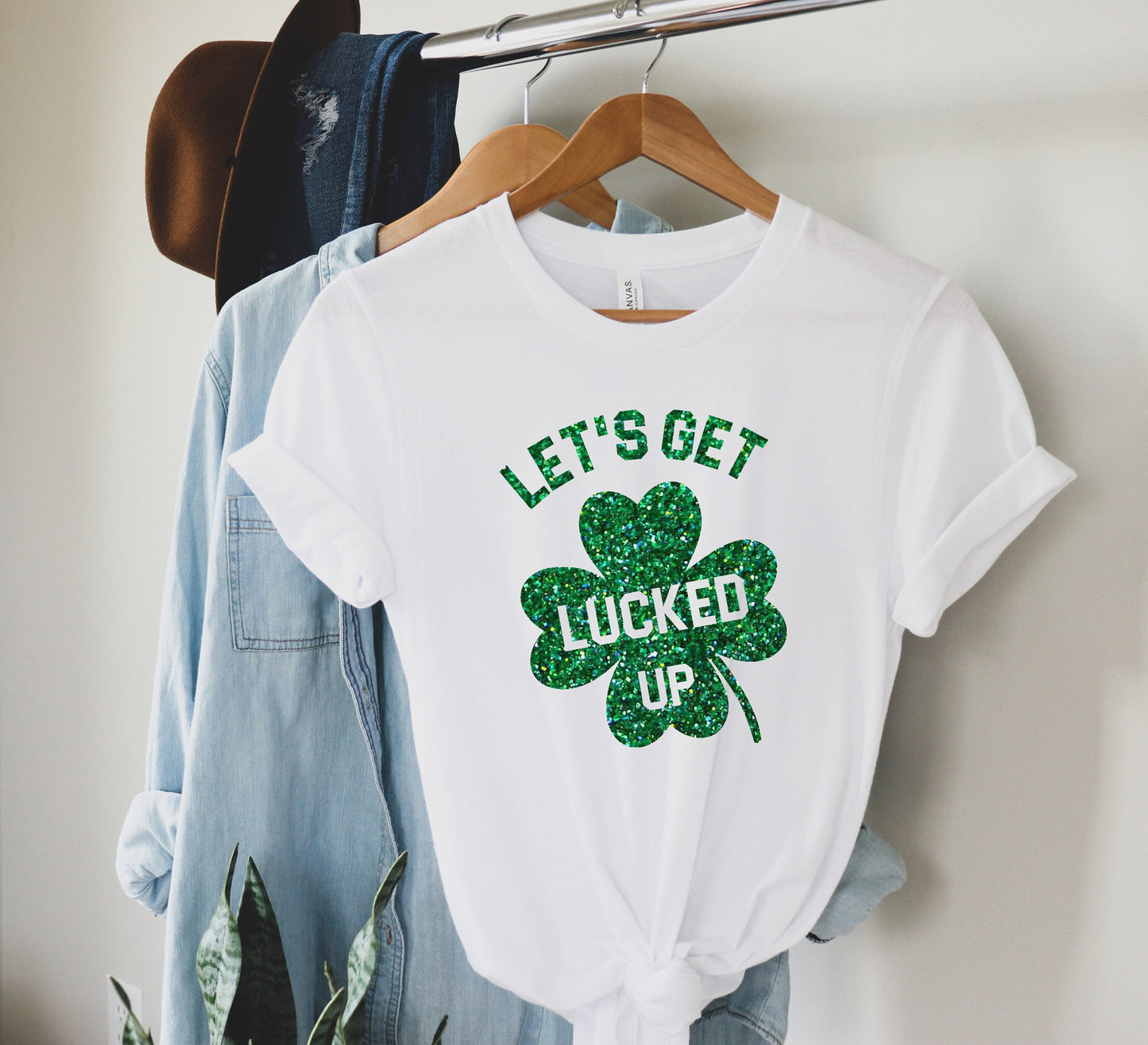 Let's Get Lucked Up Unisex t shirt, St Patricks Day, Glitter Print, Here to Paddy, Lucky Af, Shamrock Shirt, Let's Day Drink ,Irish Shirt