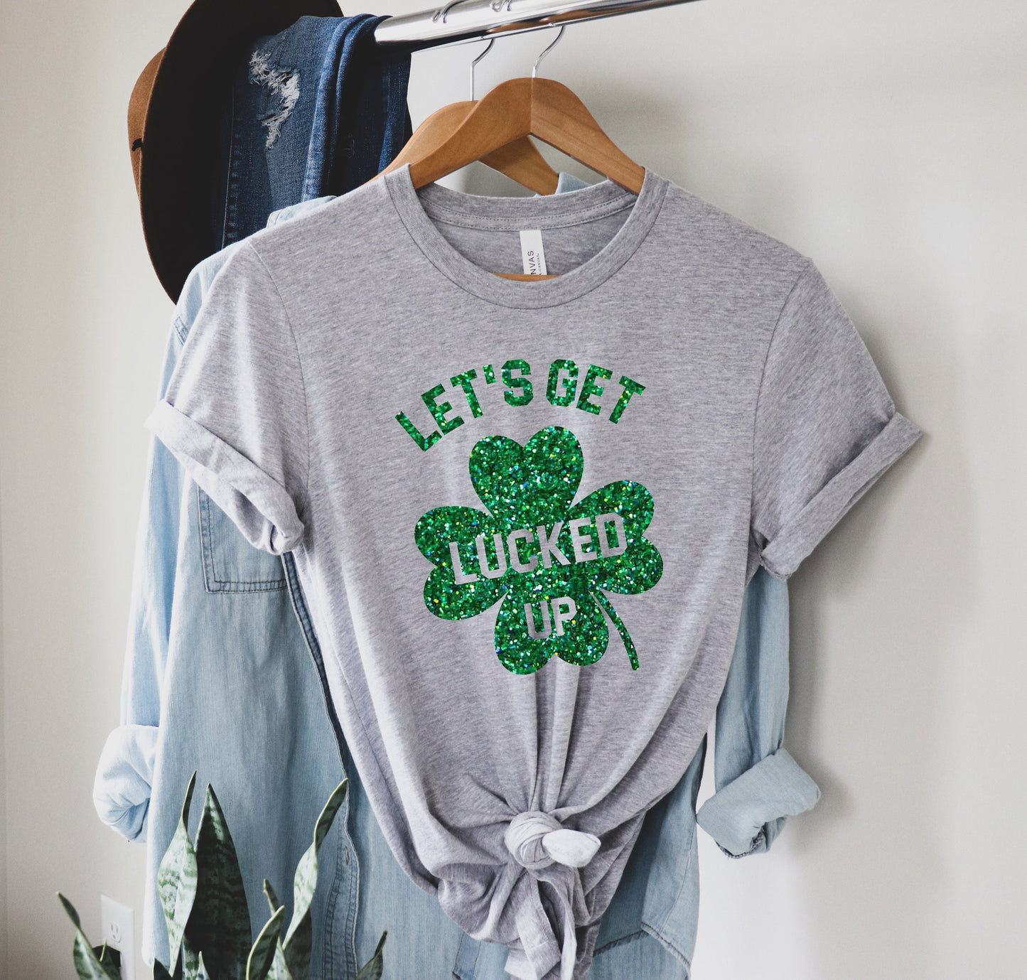 Let's Get Lucked Up Unisex t shirt, St Patricks Day, Glitter Print, Here to Paddy, Lucky Af, Shamrock Shirt, Let's Day Drink ,Irish Shirt