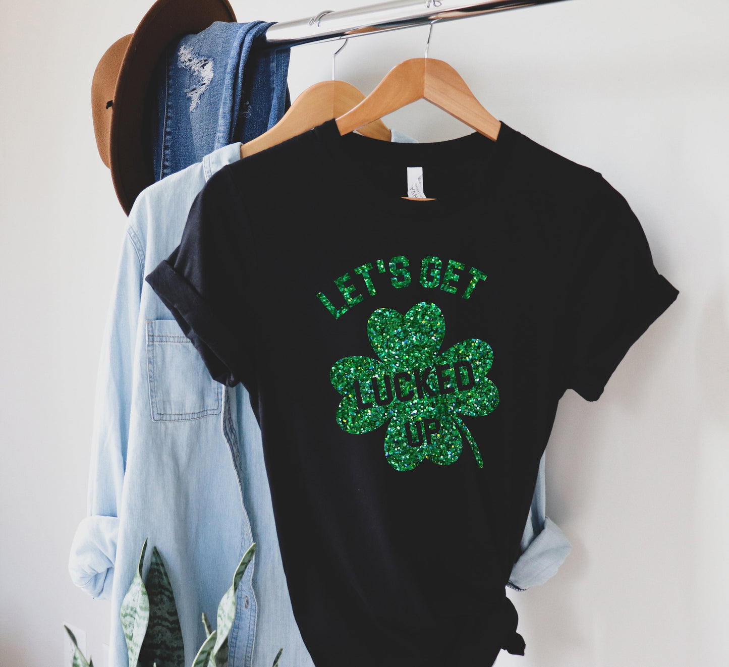 Let's Get Lucked Up Unisex t shirt, St Patricks Day, Glitter Print, Here to Paddy, Lucky Af, Shamrock Shirt, Let's Day Drink ,Irish Shirt