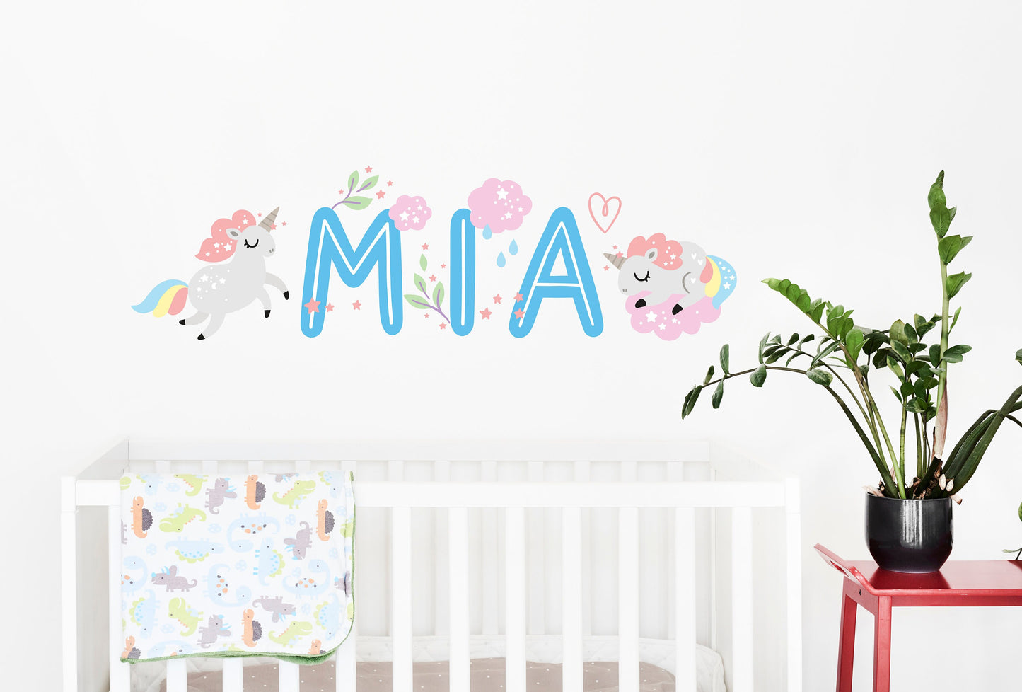 Personalized Name, Wall Decal, Nursery Girl Name Wall Decal ,with Unicorns Rainbows Stars, Your Text, Name and 20 additional decals