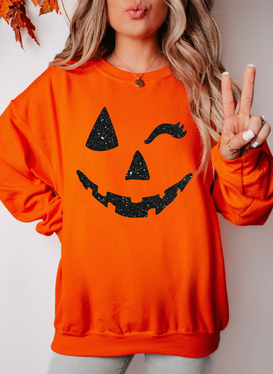 Jack O Lantern Sweatshirt, Winky Jack O Lantern Face, Halloween, Pumpkin Face, Spooky, Ghost Sweatshirt, Ghost Vibes, Trick or Treat Pumpkin