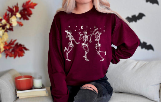 Dancing Skeleton Halloween Sweatshirt, Fall Sweatshirt, Vintage Halloween Sweatshirt, Halloween Party Dancing Skeleton, Comfortable shirt