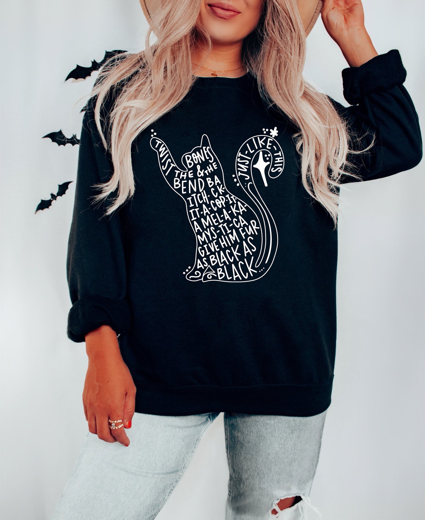 Thackery Binx Sweatshirt, Black as Black, Halloween Sweatshirt, Hocus Pocus, Cats Witches Halloween, Witch Museum, Black Flame, Twist bones