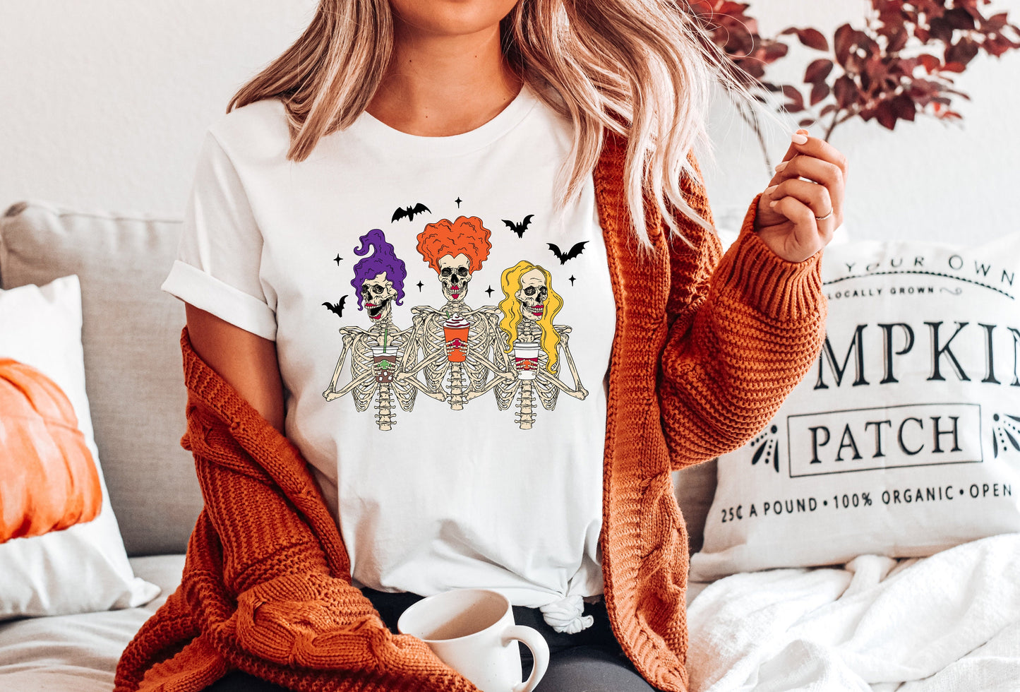 Halloween Sweatshirt, Hocus Pocus Skeleton Sisters, Sanderson Sisters, Fall , Pumpkin Latte, Witches Halloween, Witch Museum, Black Flame