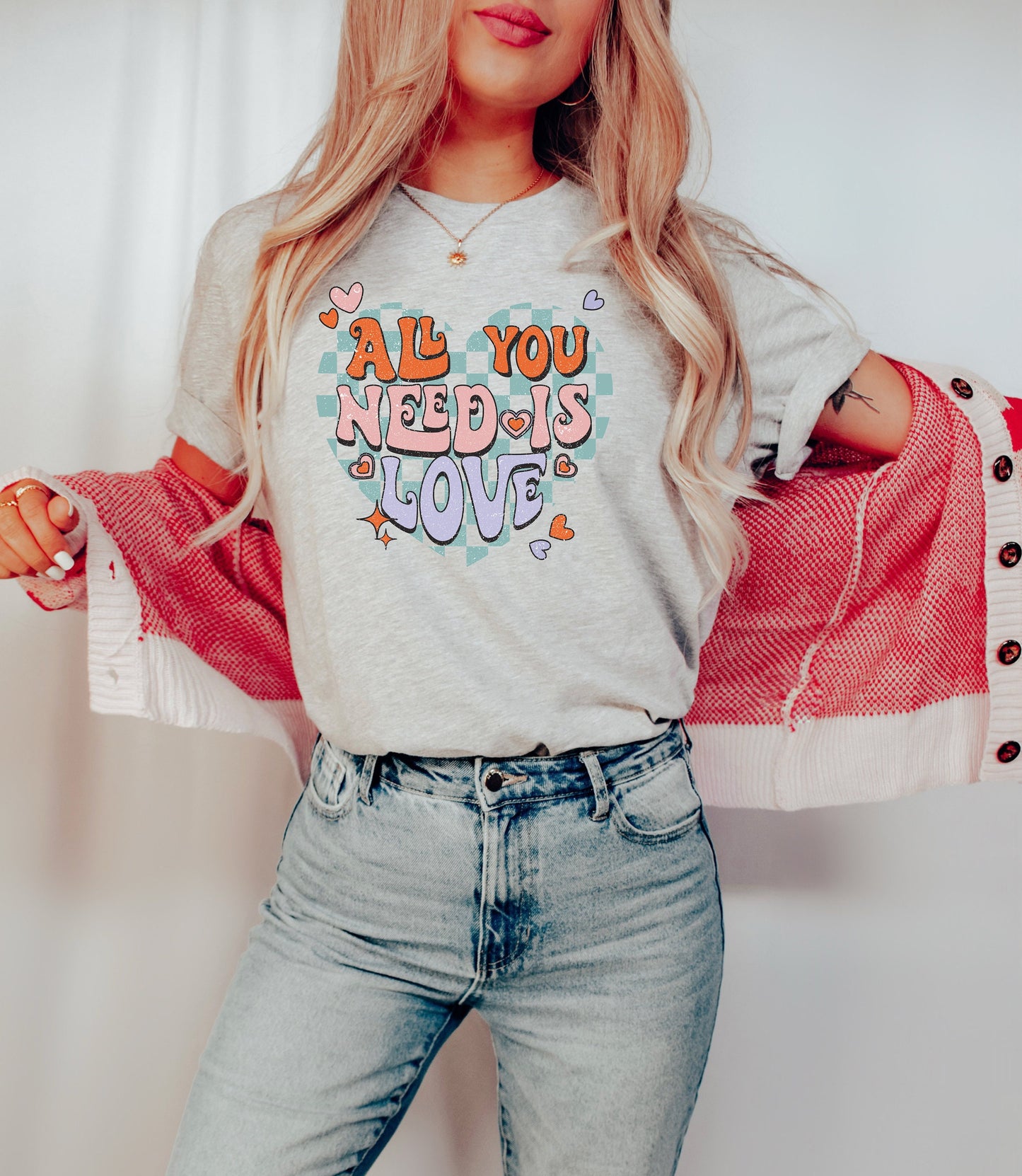 All you need is love Shirt, Valentines day shirt, Love birds, For Women, Be Mine, Heart Shirt, Retro Valentines Day Shirt, XOXO Shirt, Love
